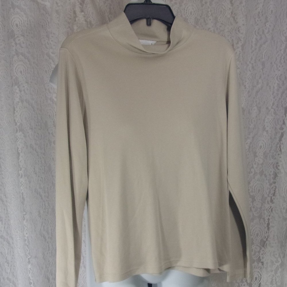 Charter Club 100% Cotton Knit Beige Mock Turtleneck Top Blouse  Size L